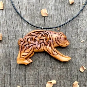 Handcarved Unique Plum Wood Viking Bear Pendant