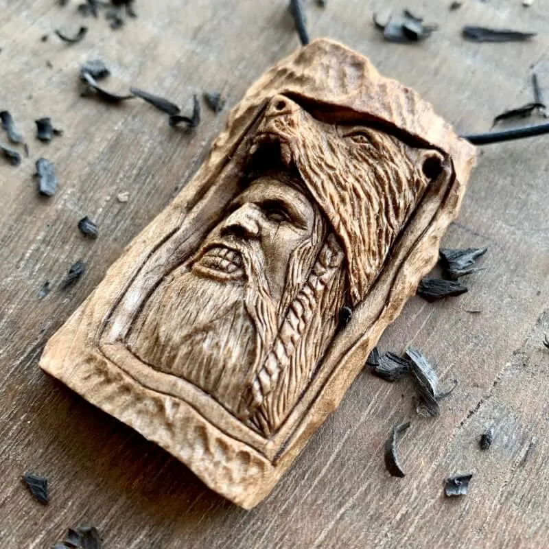 Handcarved Unique Walnut Wood Berserker Pendant