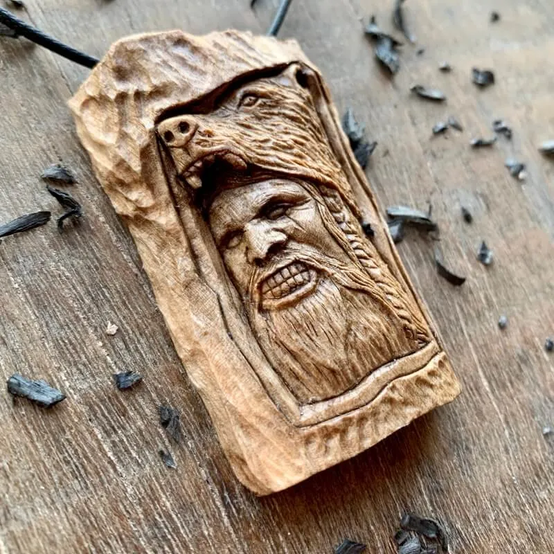 Handcarved Unique Walnut Wood Berserker Pendant