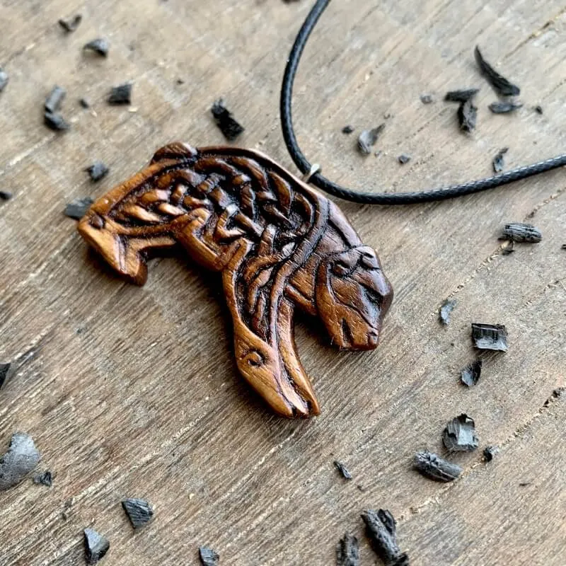 Handcarved Unique Walnut Wood Viking Bear Pendant Style 2