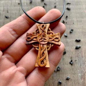 Handcarved Unique Wood Celtic Knots Cross Triquetra Pendant Style 2