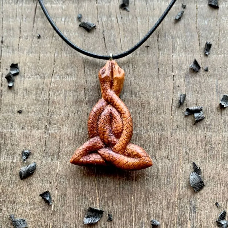 Handcarved Unique Wood Celtic Motherhood Snakes Design Pendant