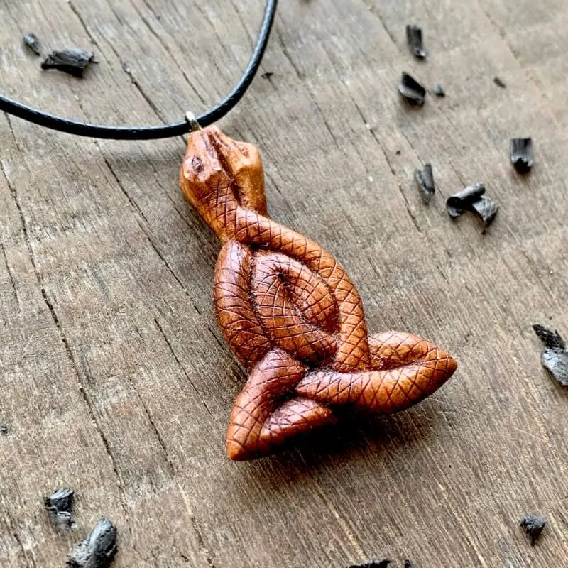 Handcarved Unique Wood Celtic Motherhood Snakes Design Pendant