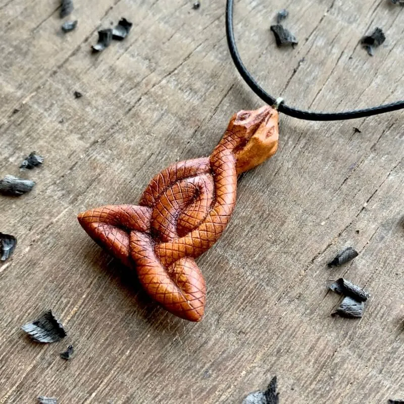 Handcarved Unique Wood Celtic Motherhood Snakes Design Pendant