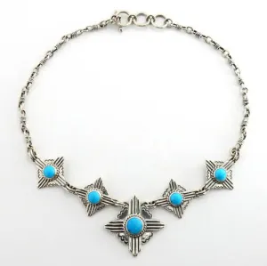 Handcrafted Adjustable Sterling Silver Zia Turquoise Necklace