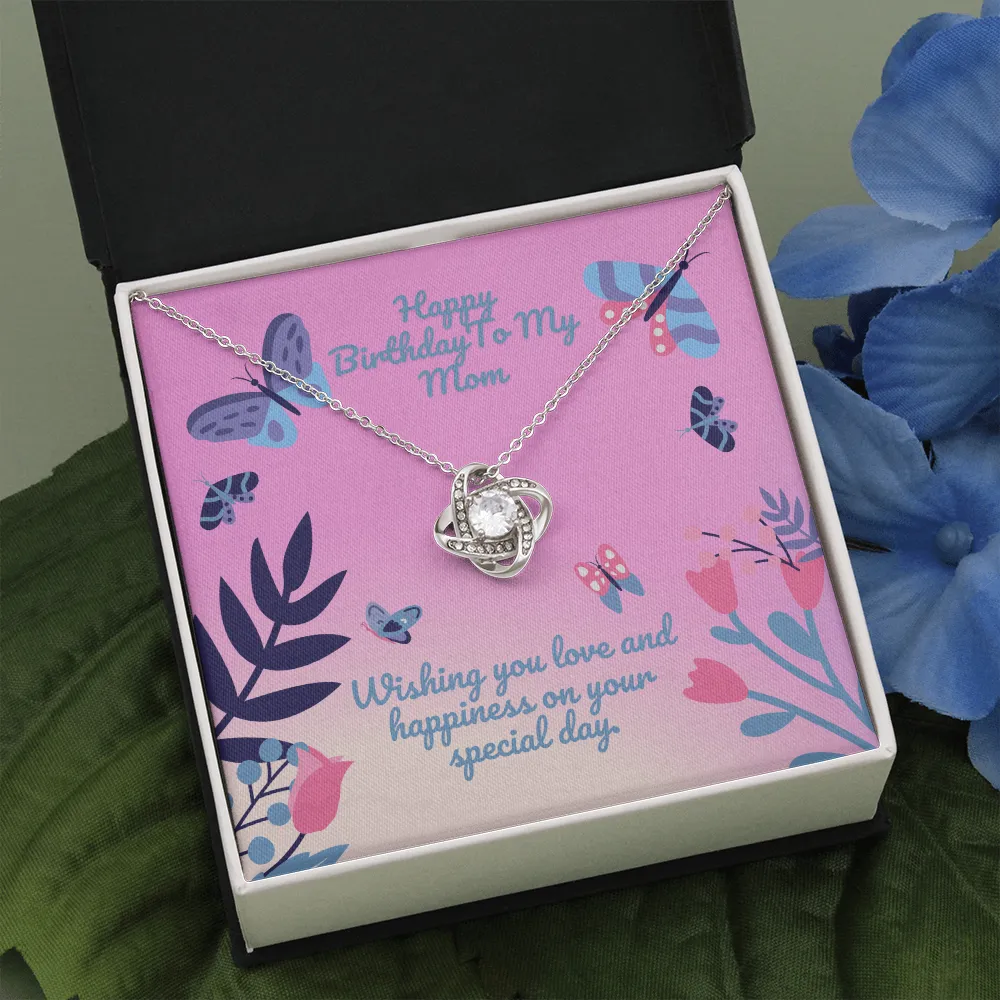 Happy Birthday Butterfly Flower Love Knot Necklace