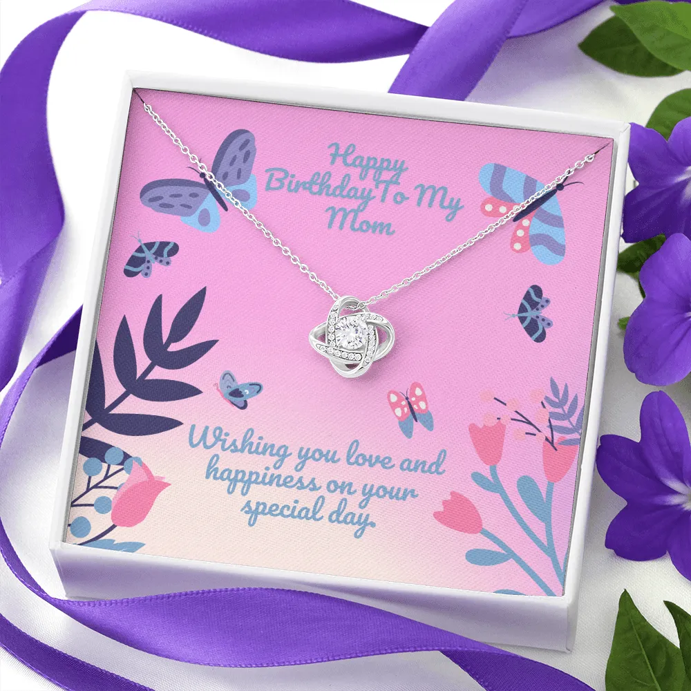 Happy Birthday Butterfly Flower Love Knot Necklace