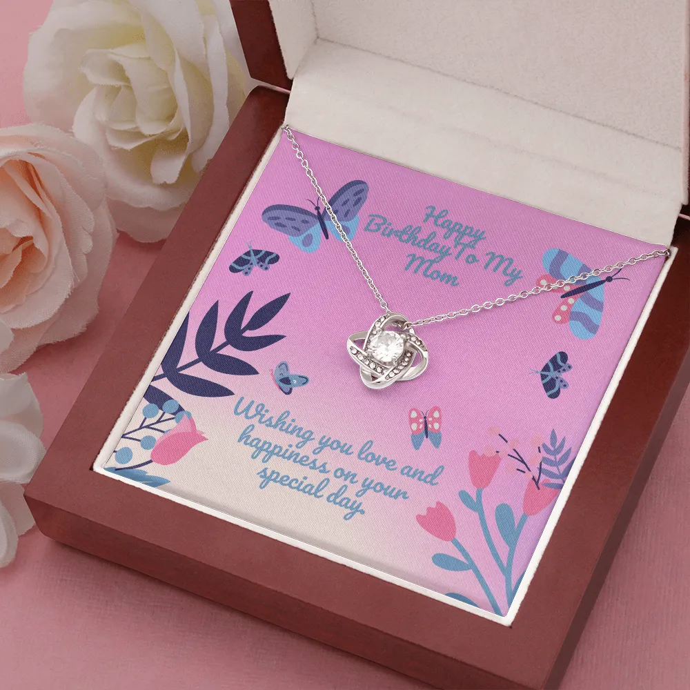 Happy Birthday Butterfly Flower Love Knot Necklace