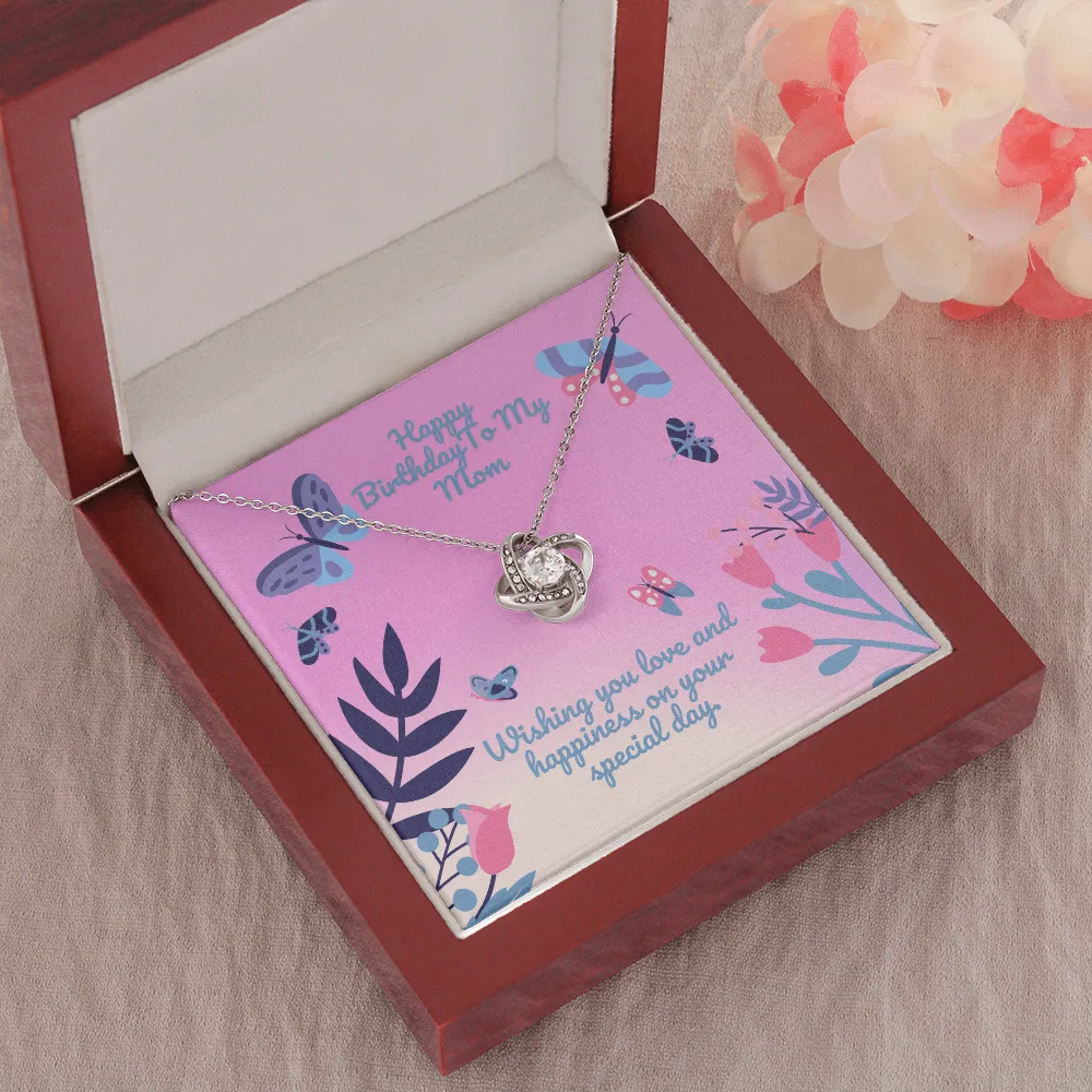Happy Birthday Butterfly Flower Love Knot Necklace