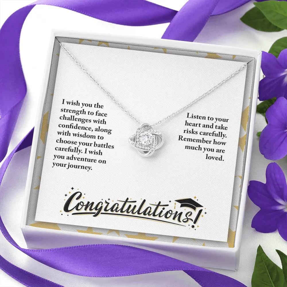 I wish you adventure on your journey-Graduation Love Knot Necklace