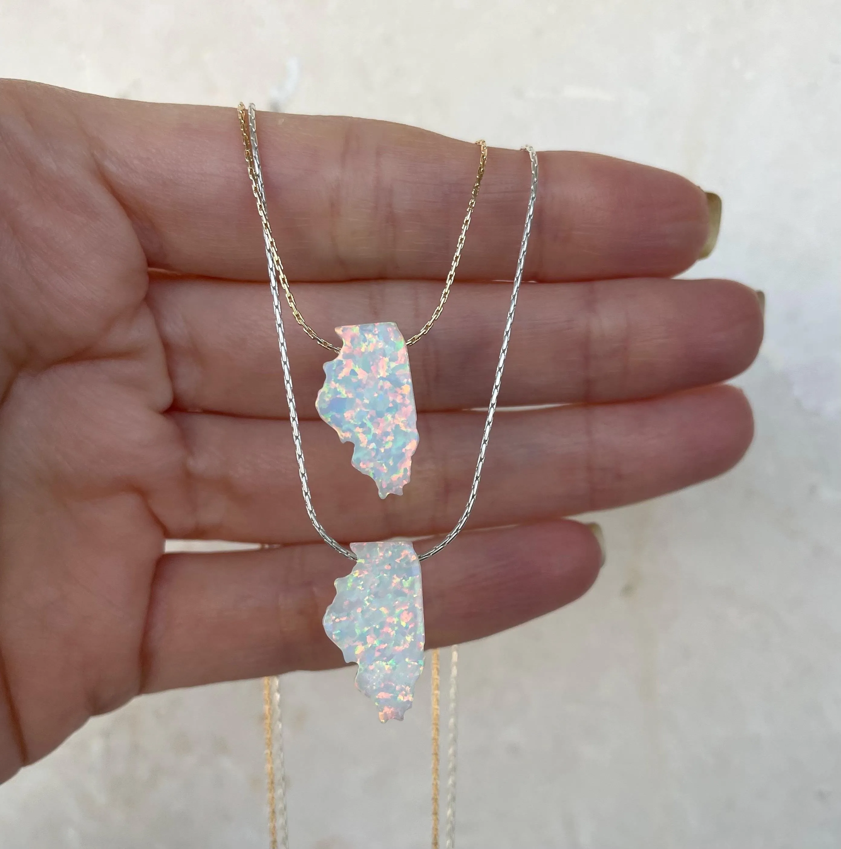 Illinois State Opal Necklace, IL state, State Pride Gift for Her, Map necklace, Illinois shape state necklace, IL necklace, Unique state
