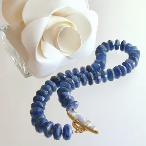 Kyanite Slices Choker Necklace Blue Chalcedony & MOP Inlay Toggle - Livie Choker Necklace