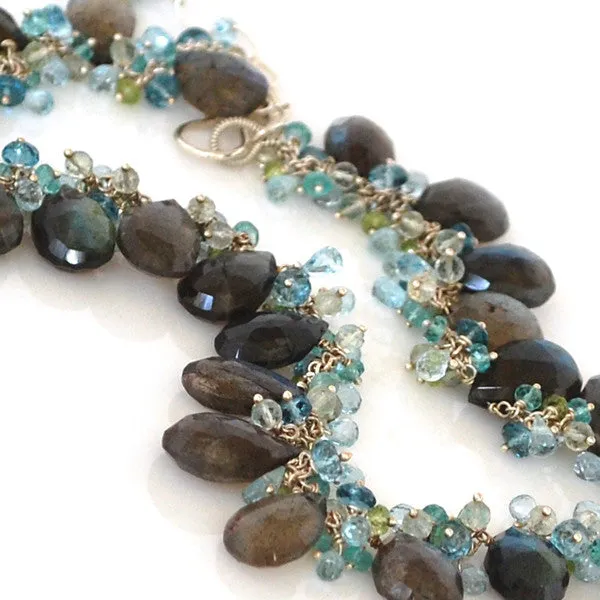 Labradorite Necklace with Blue Topaz, Green Amethyst, Peridot and Apatite