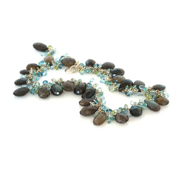 Labradorite Necklace with Blue Topaz, Green Amethyst, Peridot and Apatite
