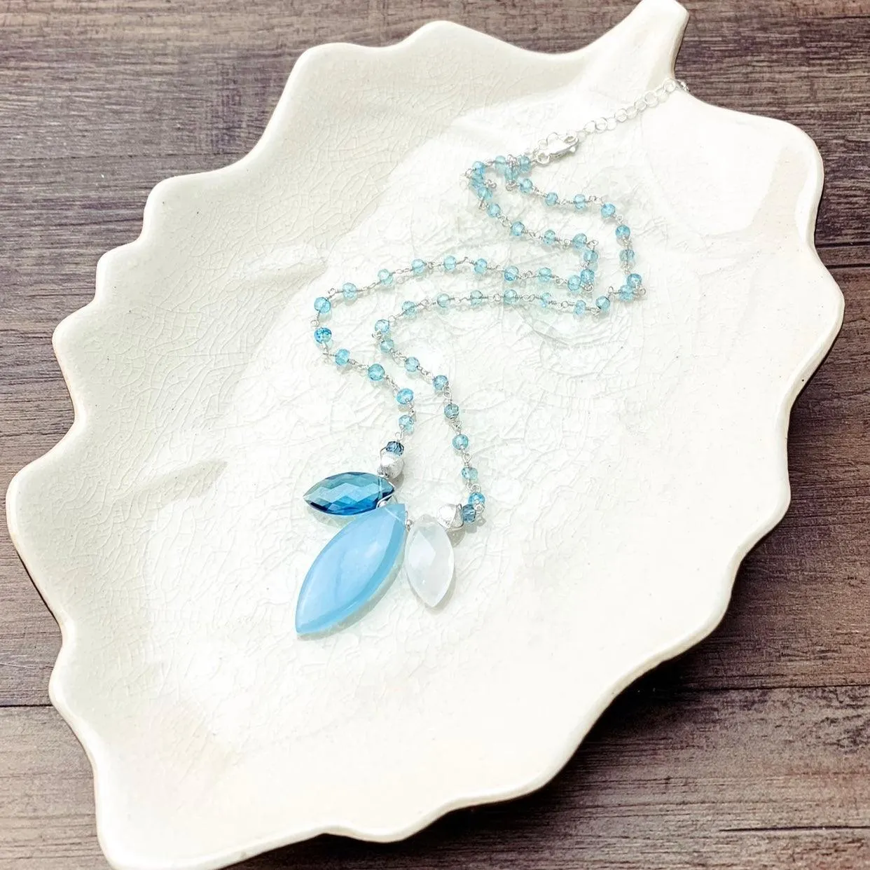Large Marquee Tri-Gem Aquamarine Necklace