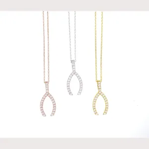 Large Pave Wishbone Necklace
