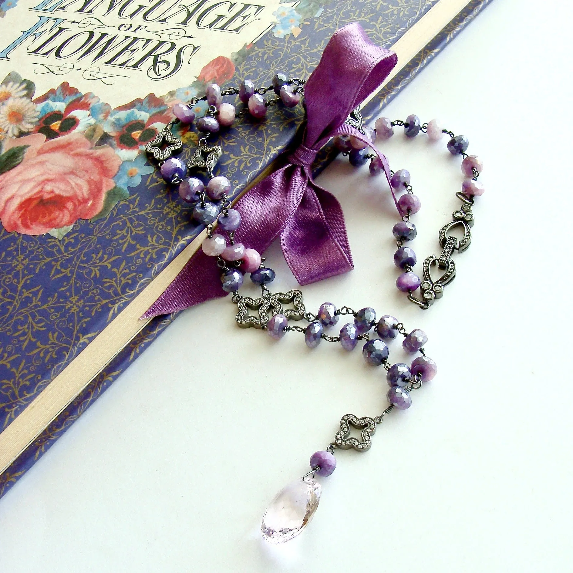Lavender Moonstone Kunzite Pendant Necklace - Kirstyn Necklace
