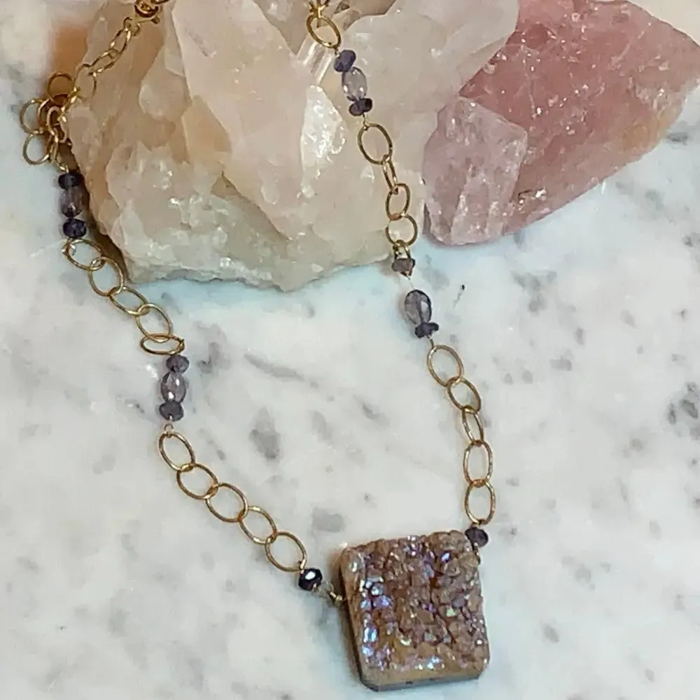 Lavender Square druzy on Chain Necklace