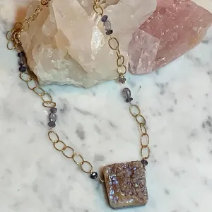 Lavender Square druzy on Chain Necklace
