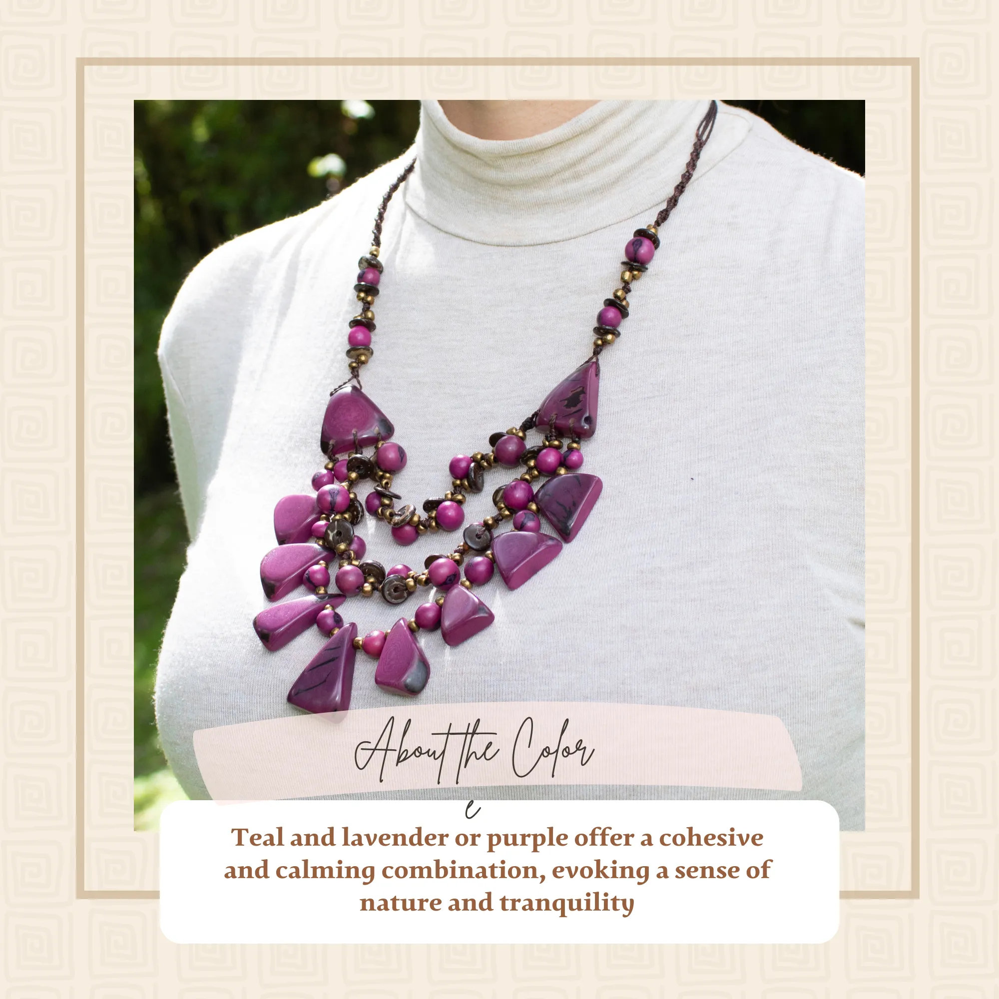 Lavender Tagua and Acai beads geometric pyramid necklace