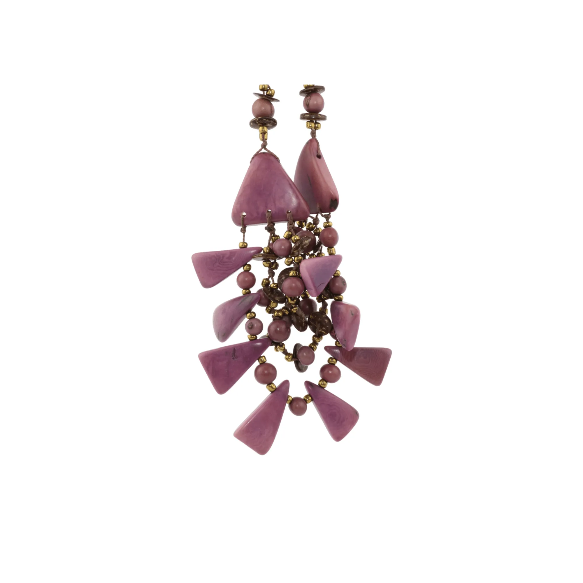 Lavender Tagua and Acai beads geometric pyramid necklace