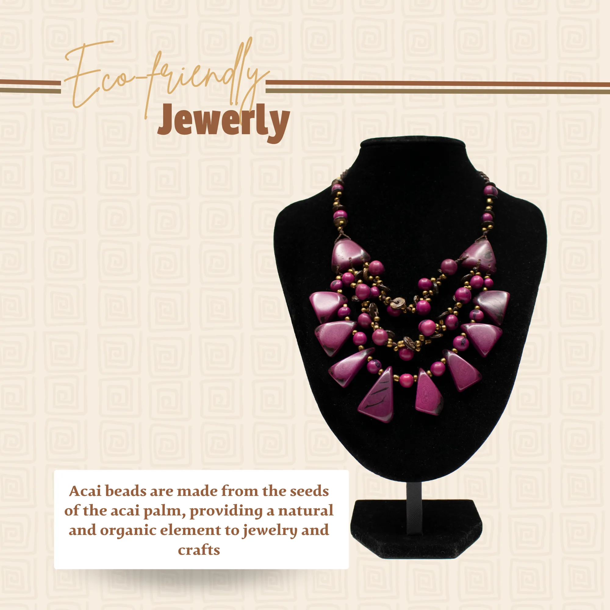 Lavender Tagua and Acai beads geometric pyramid necklace