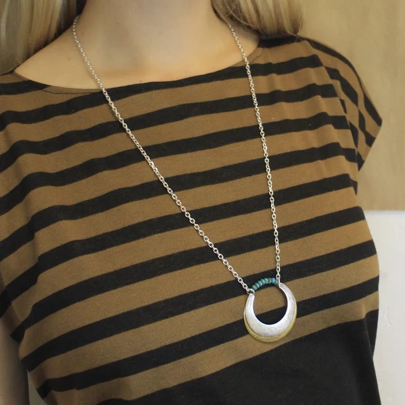 Layered Crescents with Turquoise Beads Necklace