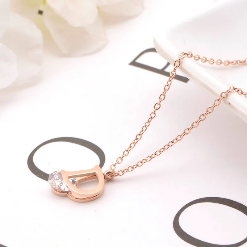 Luxurious Titanium Steel D Letter Necklace Trendy Zircon Pendants in Gold and Silver Colors for Women's Simple yet Elegant Jewelry