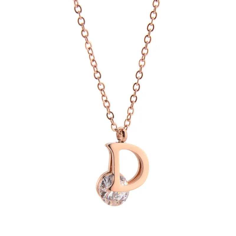Luxurious Titanium Steel D Letter Necklace Trendy Zircon Pendants in Gold and Silver Colors for Women's Simple yet Elegant Jewelry