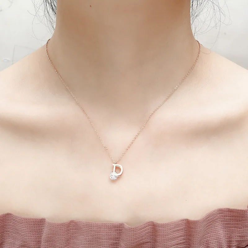 Luxurious Titanium Steel D Letter Necklace Trendy Zircon Pendants in Gold and Silver Colors for Women's Simple yet Elegant Jewelry