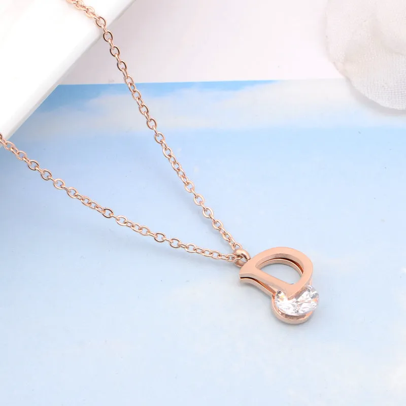 Luxurious Titanium Steel D Letter Necklace Trendy Zircon Pendants in Gold and Silver Colors for Women's Simple yet Elegant Jewelry
