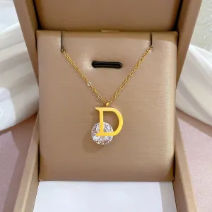 Luxurious Titanium Steel D Letter Necklace Trendy Zircon Pendants in Gold and Silver Colors for Women's Simple yet Elegant Jewelry