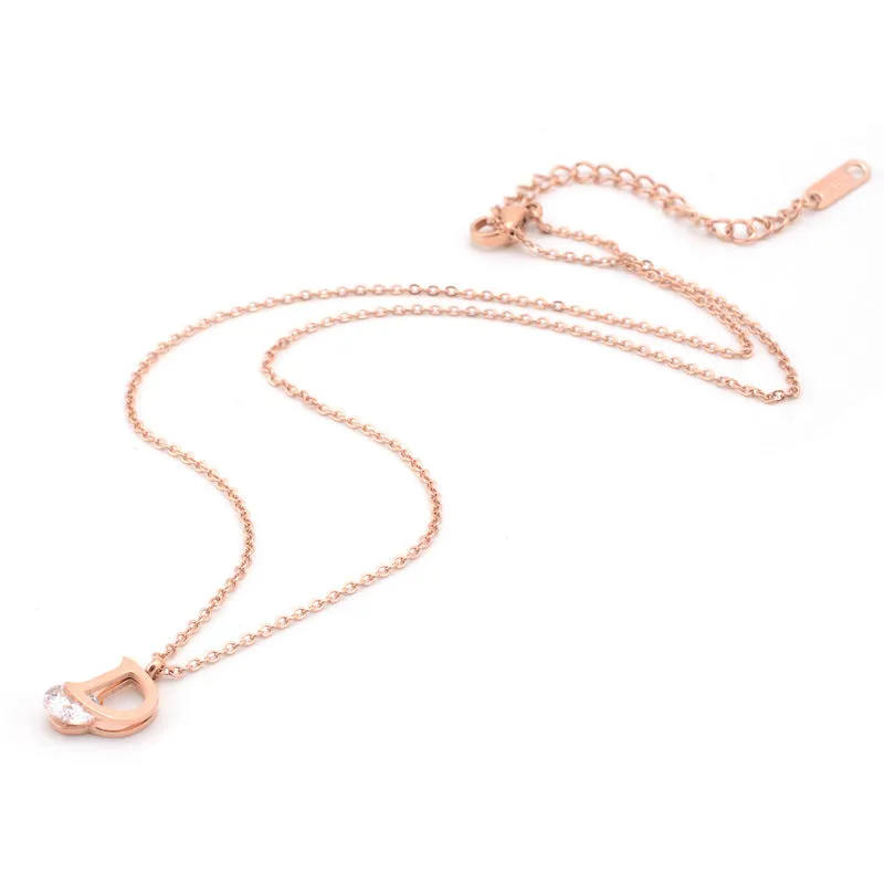 Luxurious Titanium Steel D Letter Necklace Trendy Zircon Pendants in Gold and Silver Colors for Women's Simple yet Elegant Jewelry