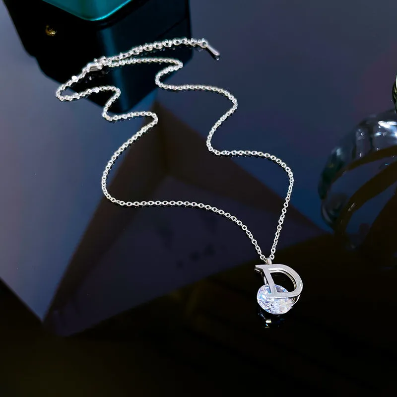 Luxurious Titanium Steel D Letter Necklace Trendy Zircon Pendants in Gold and Silver Colors for Women's Simple yet Elegant Jewelry