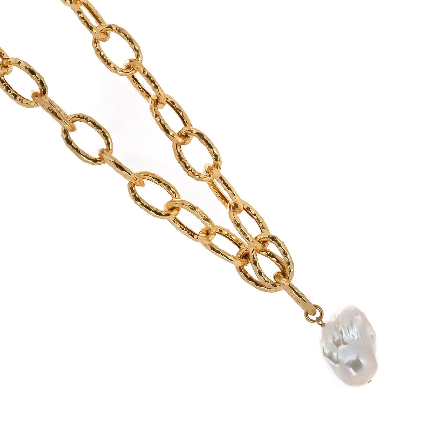 Majestic Pearl Stone Pendant Gold Link Chain Necklace