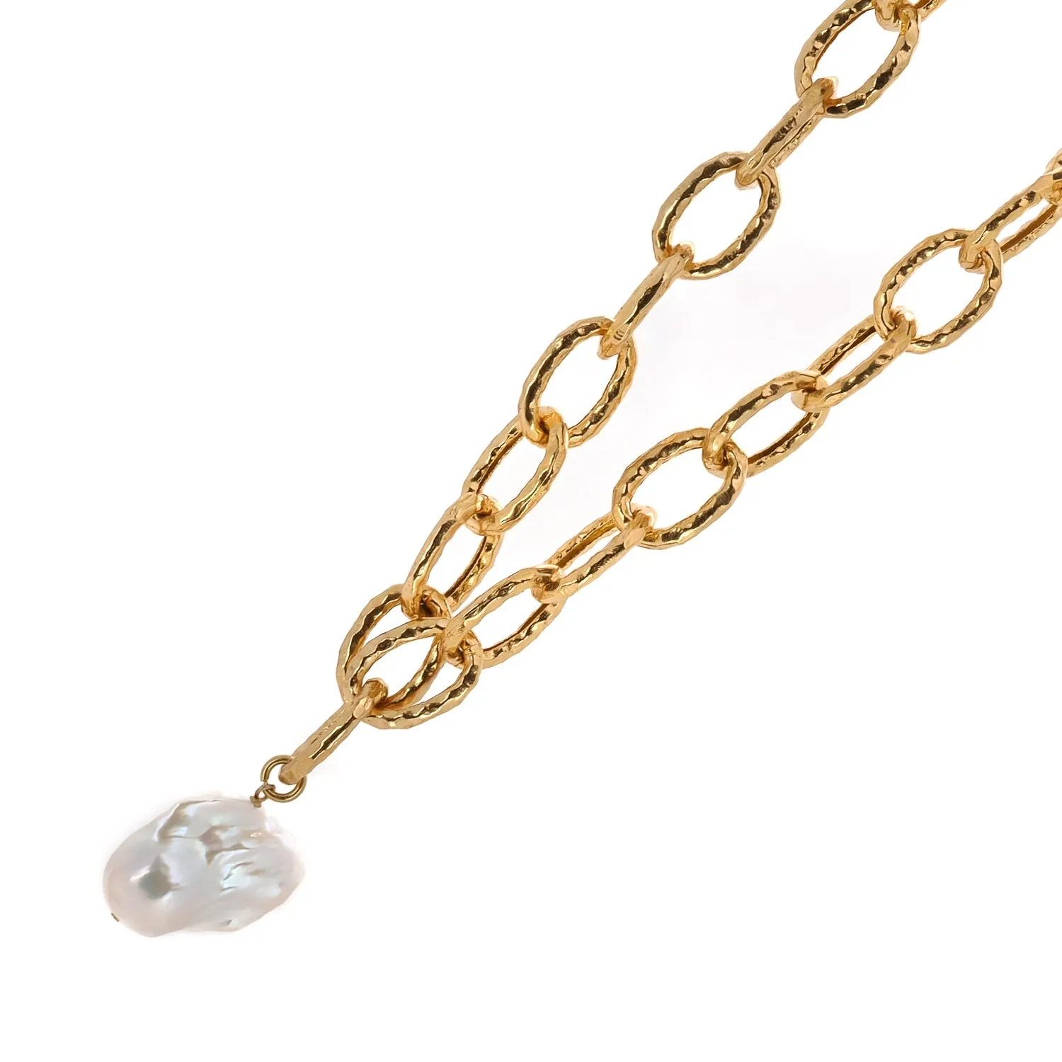 Majestic Pearl Stone Pendant Gold Link Chain Necklace