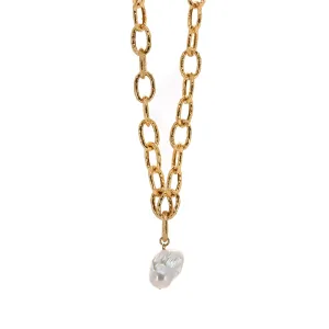 Majestic Pearl Stone Pendant Gold Link Chain Necklace