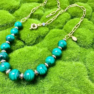 Malachite beads with stainless steel chain necklace 310-18 | Erika Williner Designs