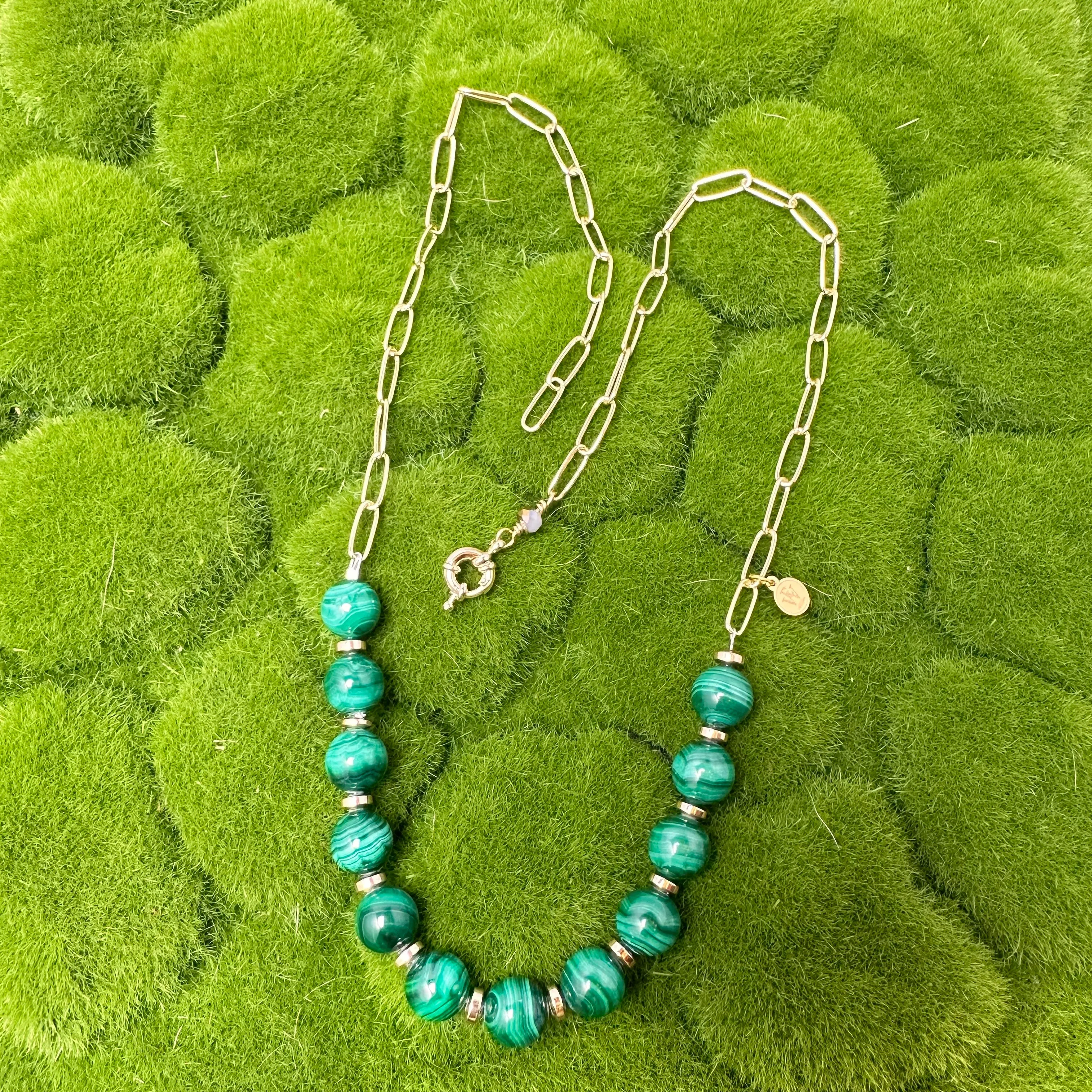 Malachite beads with stainless steel chain necklace 310-18 | Erika Williner Designs