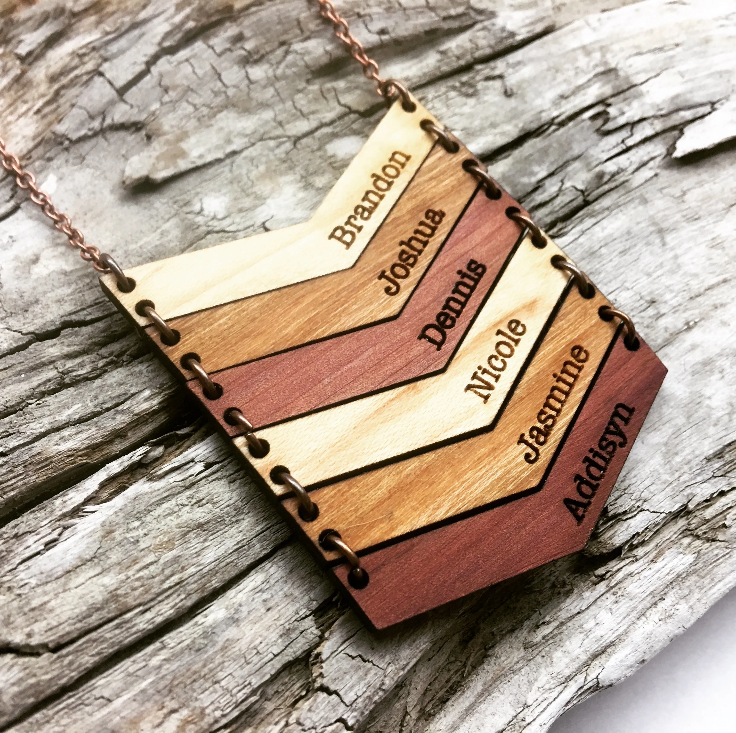 Mama Chevron Wood Engraved Name Necklace