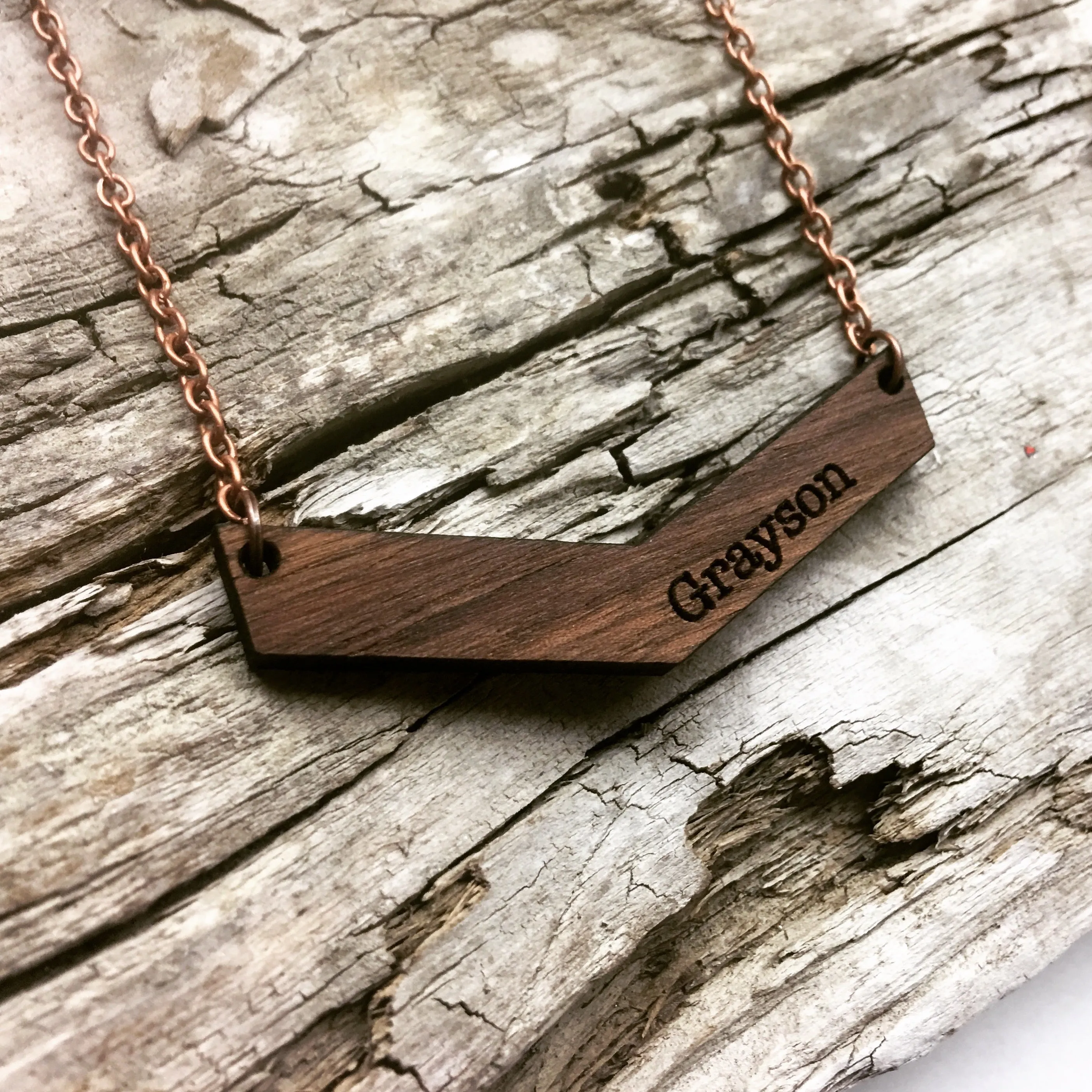 Mama Chevron Wood Engraved Name Necklace
