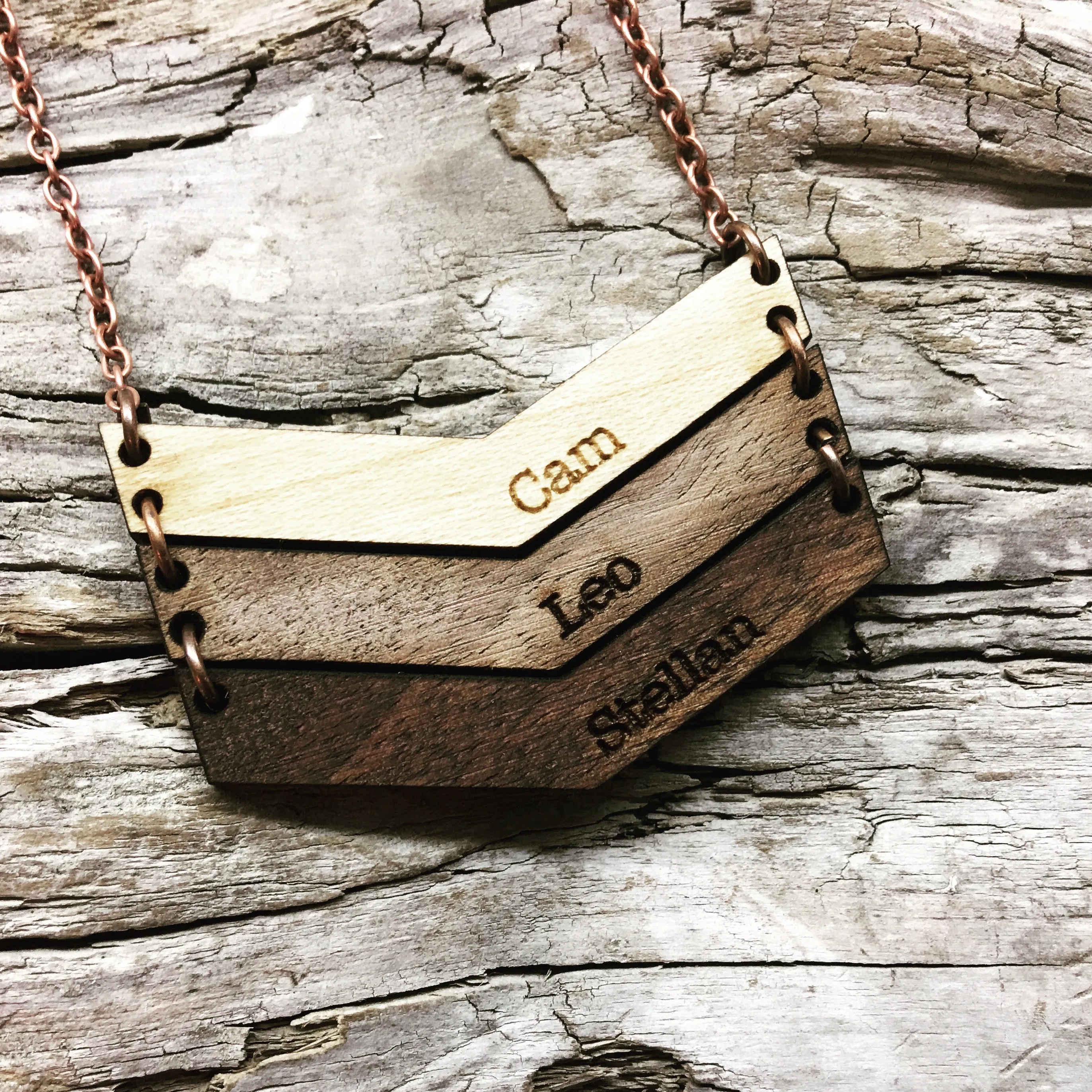 Mama Chevron Wood Engraved Name Necklace