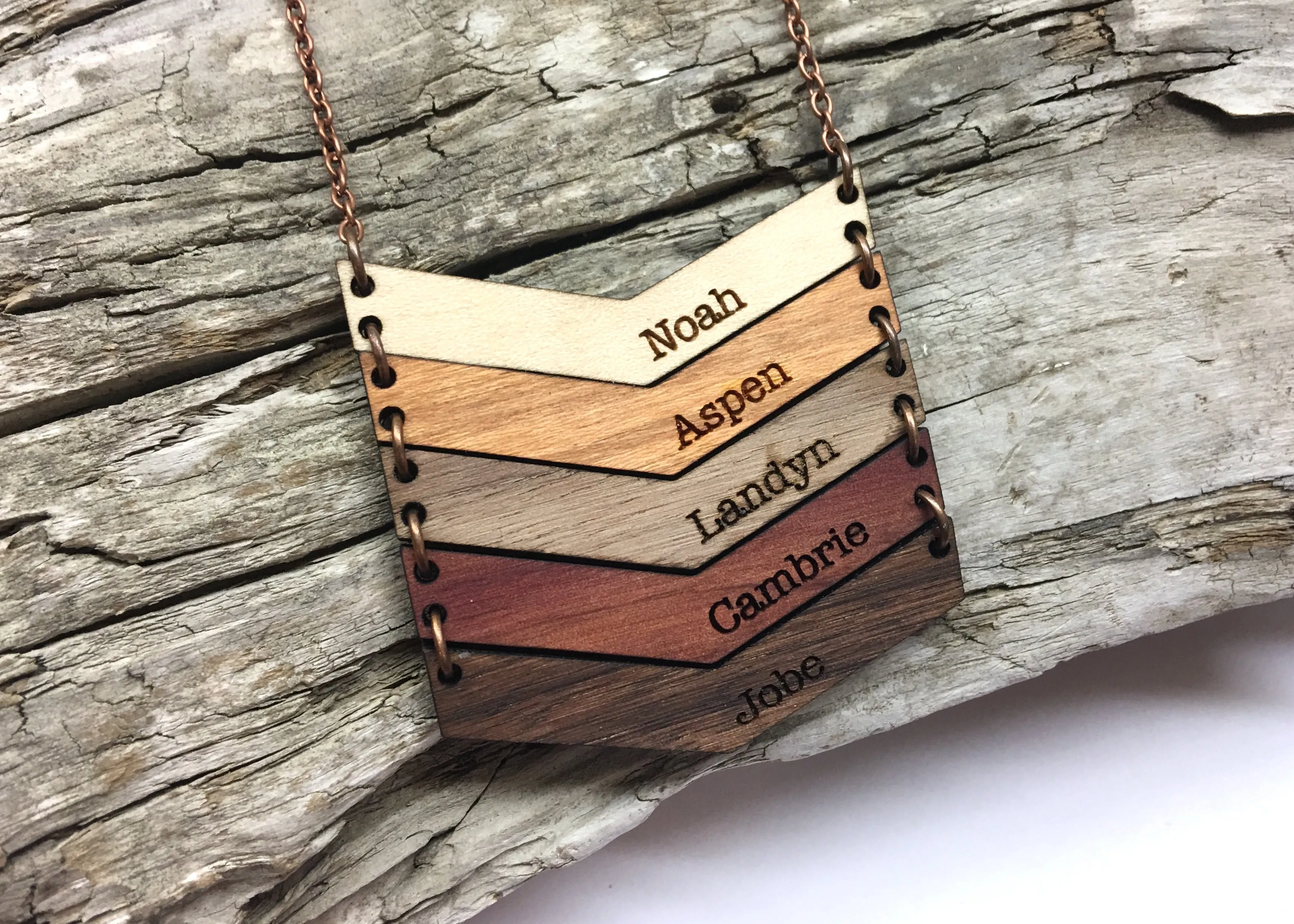 Mama Chevron Wood Engraved Name Necklace