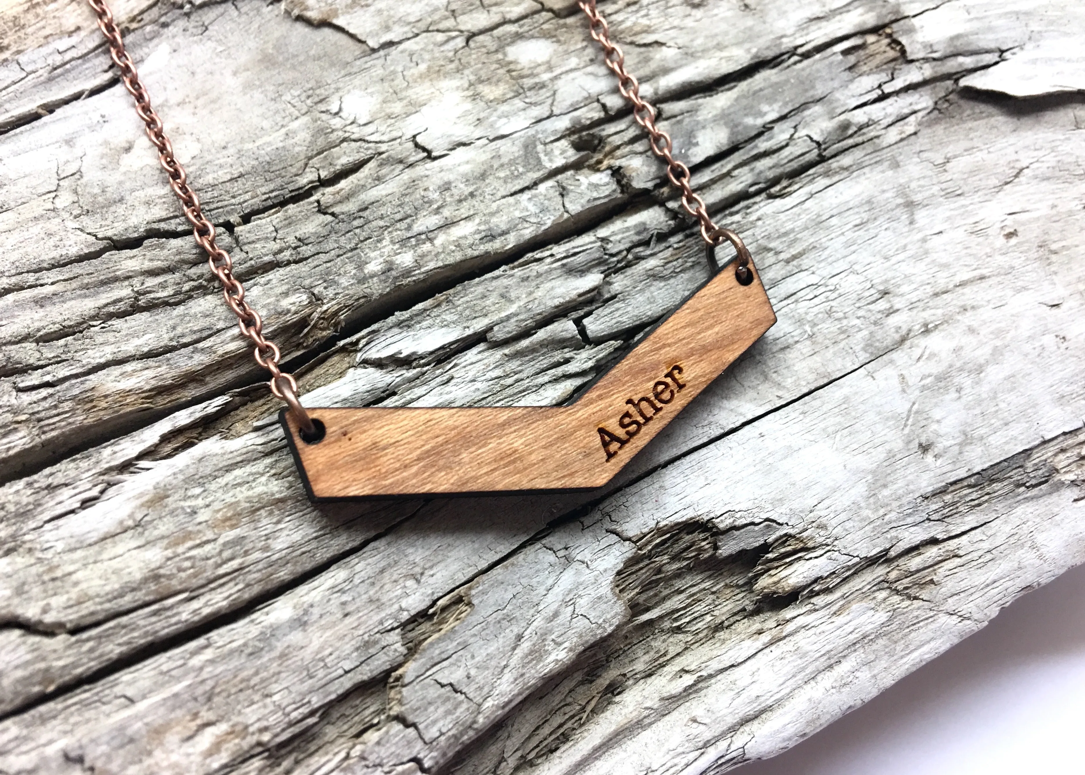 Mama Chevron Wood Engraved Name Necklace