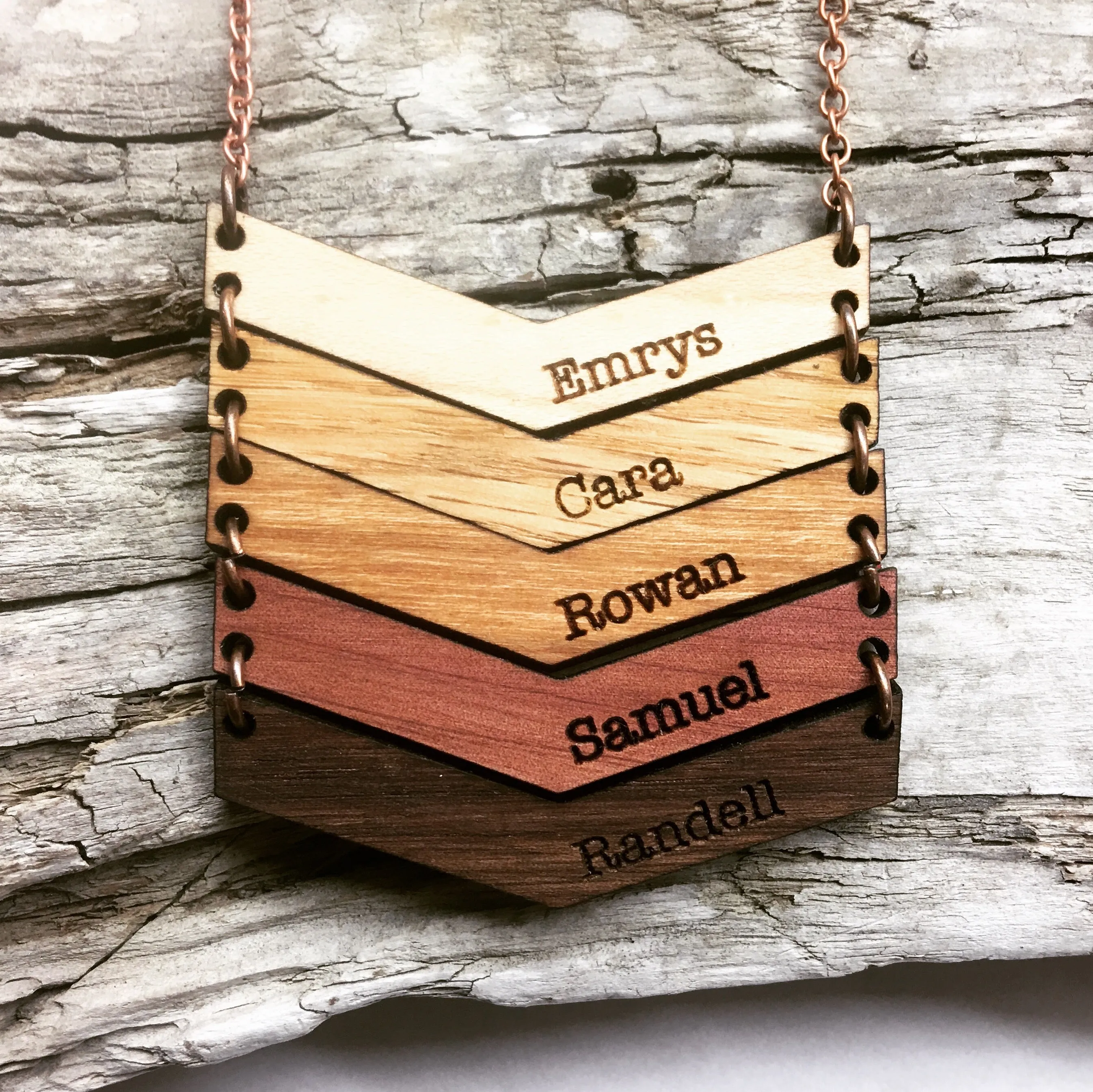 Mama Chevron Wood Engraved Name Necklace
