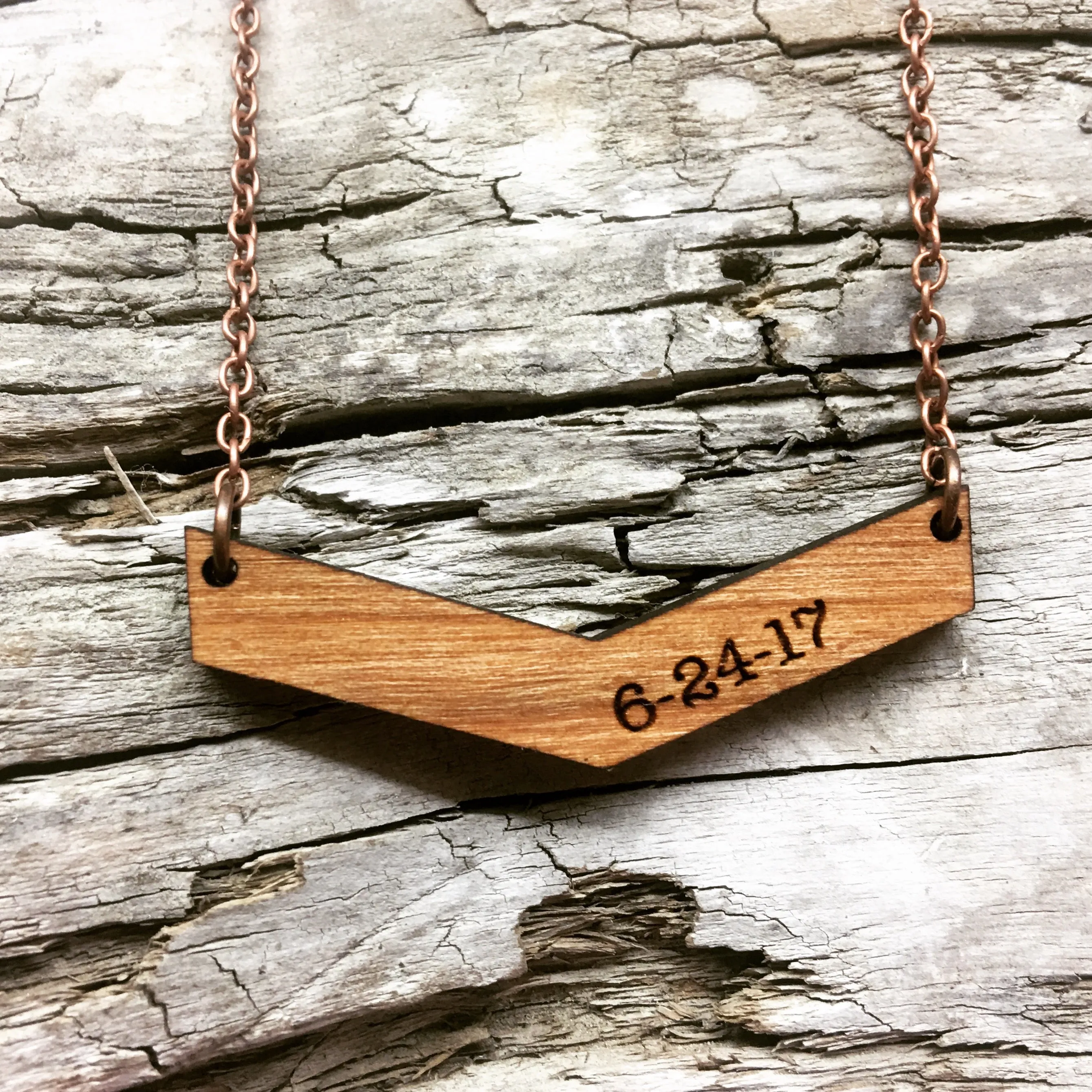 Mama Chevron Wood Engraved Name Necklace
