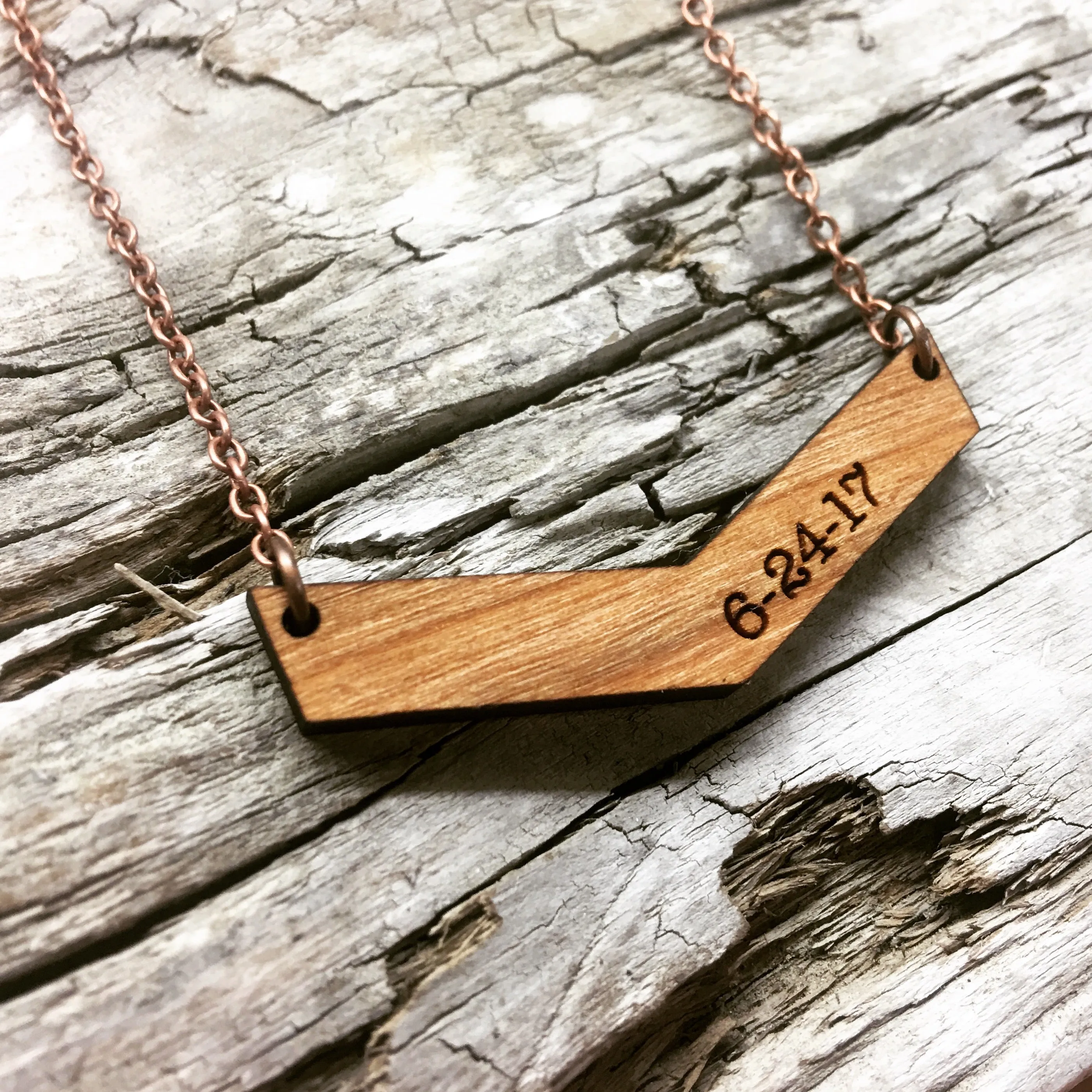 Mama Chevron Wood Engraved Name Necklace
