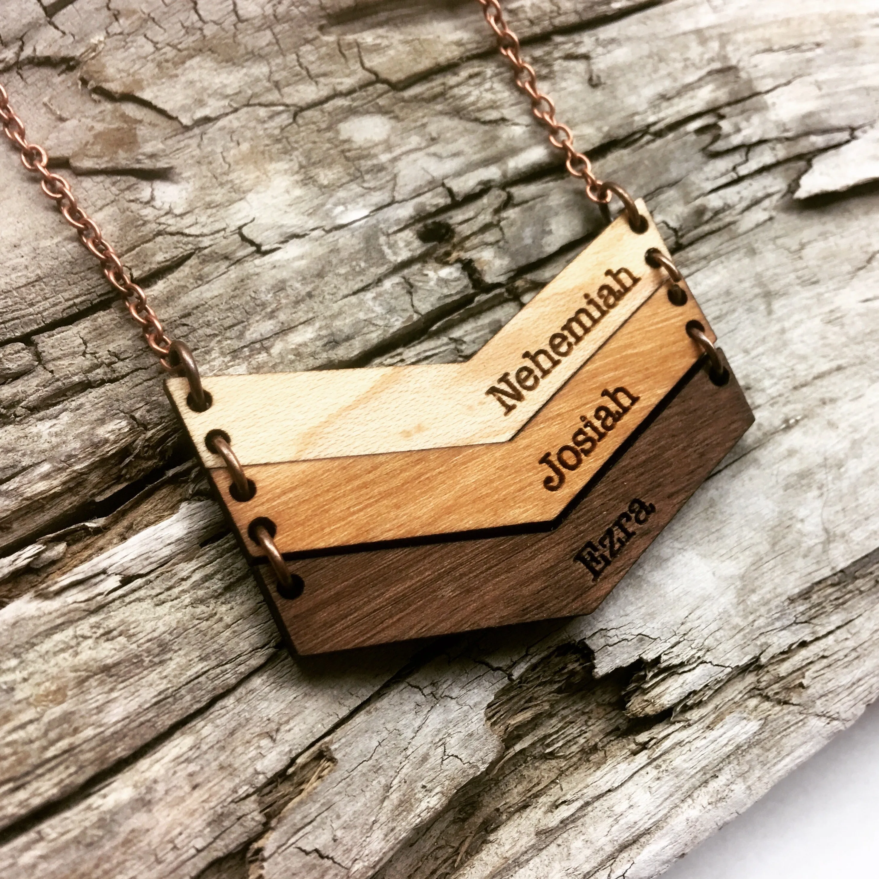 Mama Chevron Wood Engraved Name Necklace