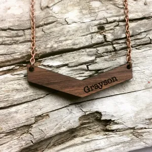 Mama Chevron Wood Engraved Name Necklace