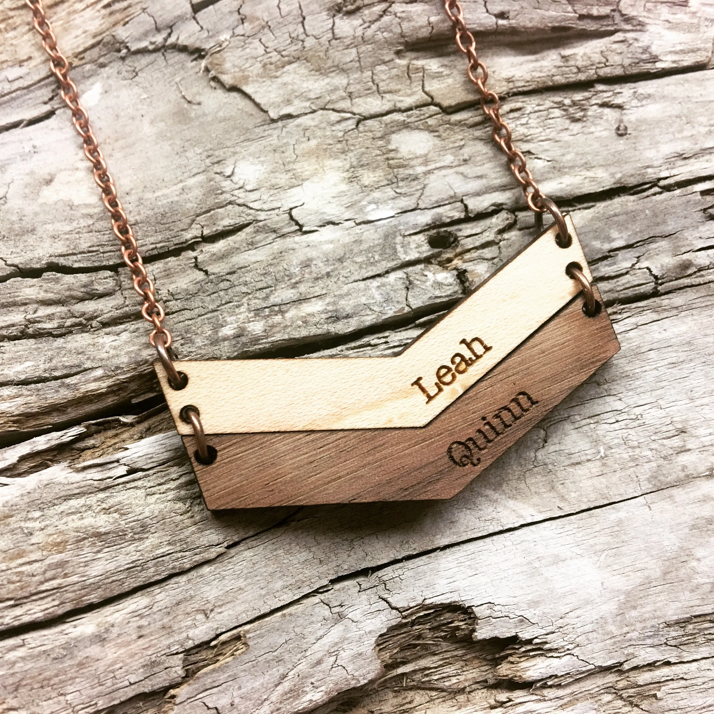 Mama Chevron Wood Engraved Name Necklace